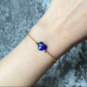 Genuine Lapis Lazuli bracelet 14k gold filled Heart Gemstone Handmade jewelry